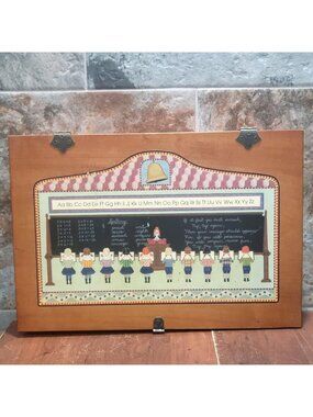 Vintage Wooden Teachers School Classroom Document Memento Hinged Case